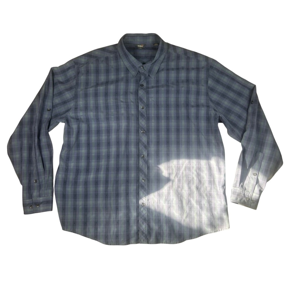 Royal Robbins Mens XXL Relaxed Fit Plaid Button Front Roll Tab Shirt Blue Purple
